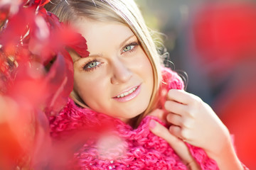 beautiful woman in autumn forest 