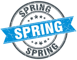 spring blue round grunge vintage ribbon stamp