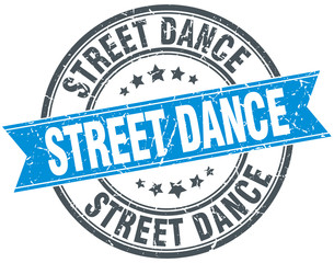 street dance blue round grunge vintage ribbon stamp