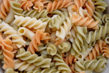 Colorful Wholegrain pasta, macaroni pasta close up