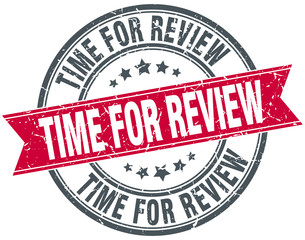 time for review red round grunge vintage ribbon stamp