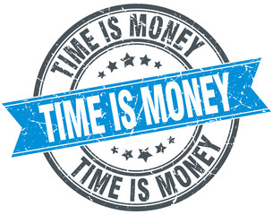 Fototapeta premium time is money blue round grunge vintage ribbon stamp