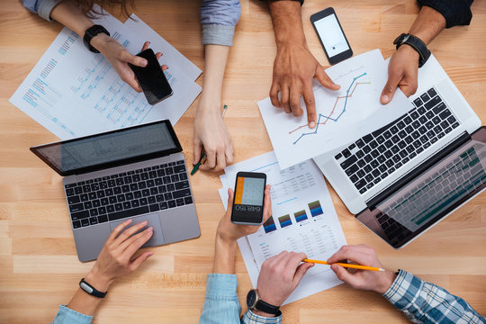 Group of business people working for a financial report