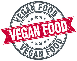 vegan food red round grunge vintage ribbon stamp