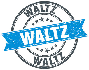 waltz blue round grunge vintage ribbon stamp