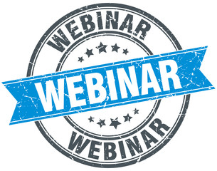 webinar blue round grunge vintage ribbon stamp