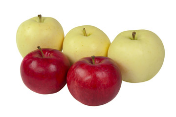 Ripe red and yellow apples Isolated on white background