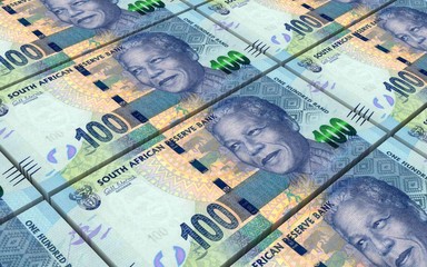 South african rands bills stacks background. Computer generated 3D photo rendering.