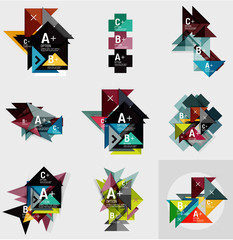 Set of paper design style geometrical banners with sample text, infographic elements