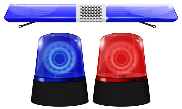Emergency lights. Blue and red siren. Police car sign.