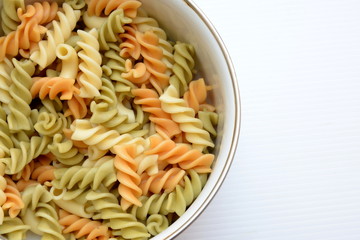 Colorful Wholegrain pasta, macaroni pasta close up
