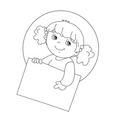 Coloring page outline of Cute girl holding a sign