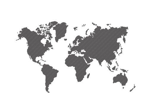 Hatch line world map on white background. Vector illustration.