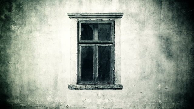 Horror footage of a female ghost behind window
