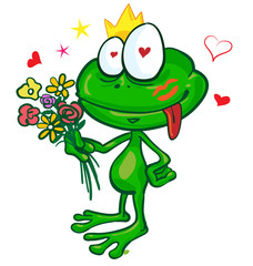 frog cartoon with  flowers