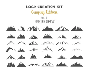 Fototapeten Logo creation kit bundle. Camping Edition set. Mountain vector shapes and elements Create your own outdoor label, wilderness retro patch, adventure vintage badges, hiking stamps. Check out all volumes © jeksonjs