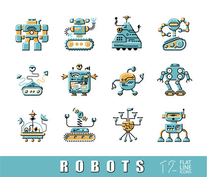 Vector set of various types of robots
