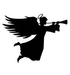 a flying angel with a trumpet 