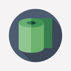 Toilet paper flat round icon with long shadows.