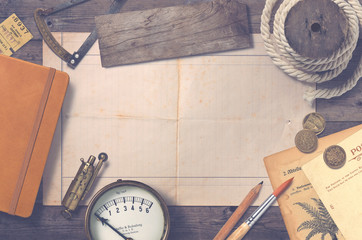travel themed background/mock-up with aged sheet of paper © Anja Kaiser