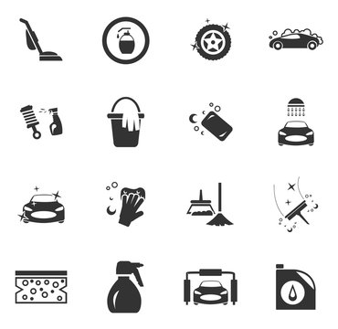 Car wash shower service icons set