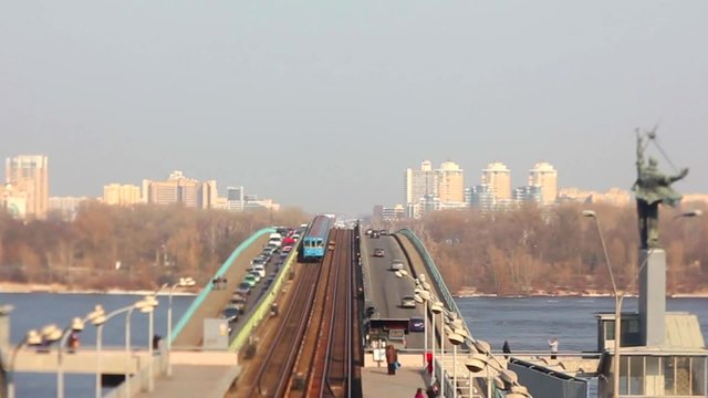 Zooming busy city traffic time lapse of Kiev Ukraine, tilt shift