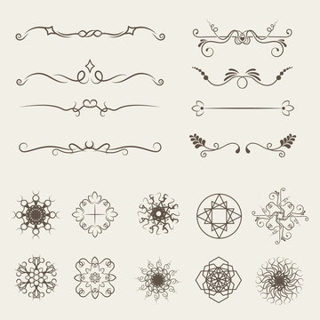 Vector set of decorative elements, border and page rules frame