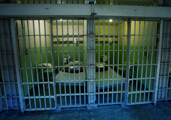 Prison cell behind the bars in America