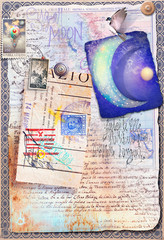 Collage,patchwork,scrapbook and graffiti with starry moon