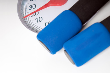 healthy living / Dumbbells and a body scales