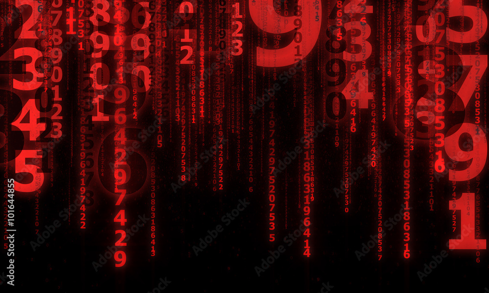 Poster cyberspace with falling digital lines, abstract background with red digital lines