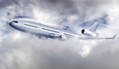 Passagierflugzeug, Flugzeug in den Wolken