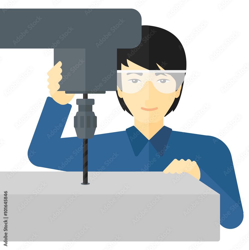 Poster man working with boring mill.