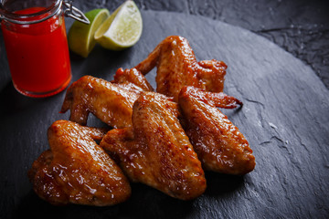 fried chicken wings on a black stone