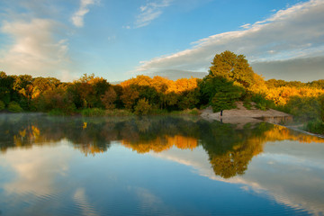 Yellow trees reflection in water