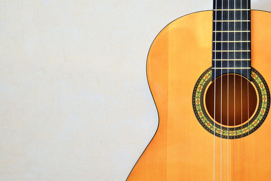 Acoustic guitar front view with space for text