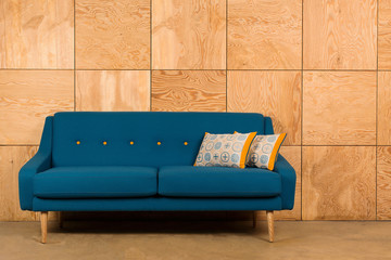 Modern blue sofa in the interior