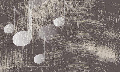 Vector abstract scratched background and transparent music symbo
