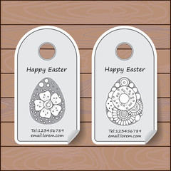stock vector set of label with easter pattern on the wood backgr