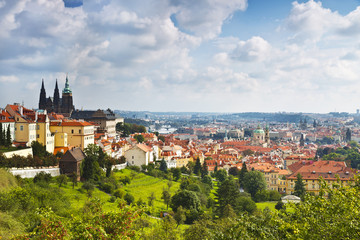 View over historic center of Prague with castle, Czech Republic