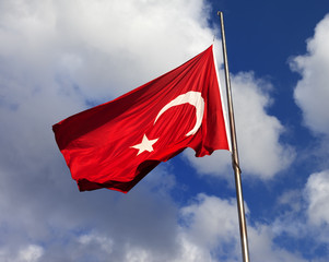 Turkish flag on flagpole