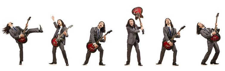 Fototapeta premium Funny guitar player isolated on white