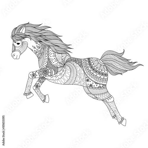 Zentangle Design For Jumping Horse Coloring Book