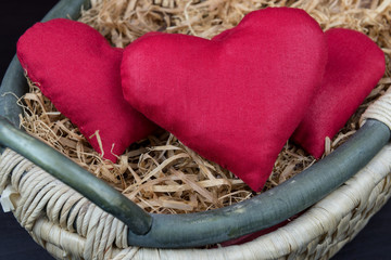 valentine's day concept, red heart in basket