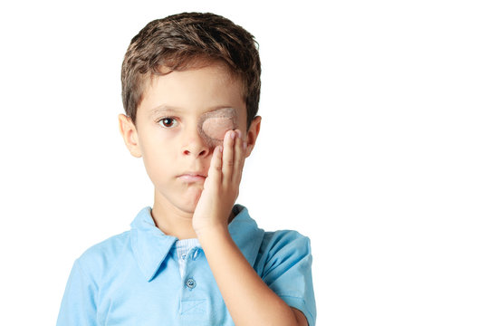 Child With Eye Patch Isolated On White Background