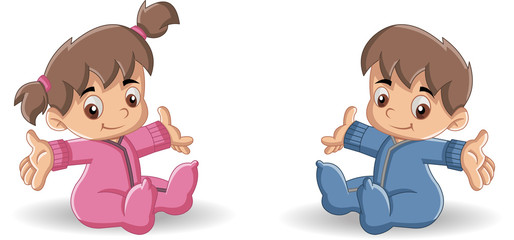 Baby boy and baby girl. Cute toddlers.
