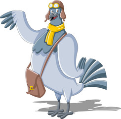 Cartoon carrier pigeon with a postman bag
