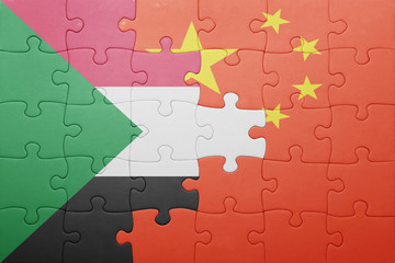 puzzle with the national flag of china and sudan