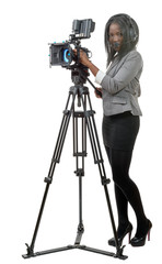 young African American women with professional video camera and