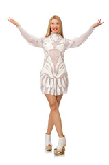 Woman wearing white dress isolated on white